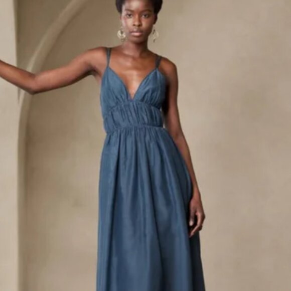 Banana Republic Rosalia indigo cotton silk maxi dress Sz 6 - Picture 1 of 11